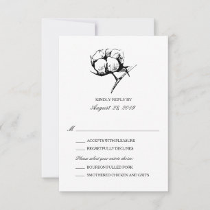 Cotton Plant Etching   Wedding RSVP Card