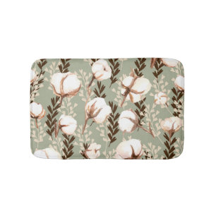 Cotton Plant Pattern Green Bath Mat