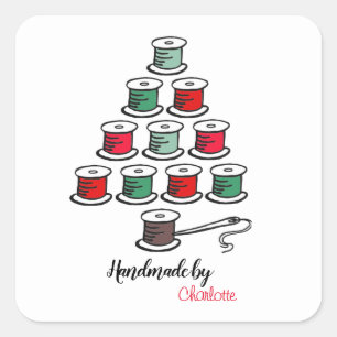 Cotton Reel Christmas Tree Handmade by Square Sticker