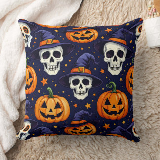 Cotton Skull and Pumpkin Throw Pillow