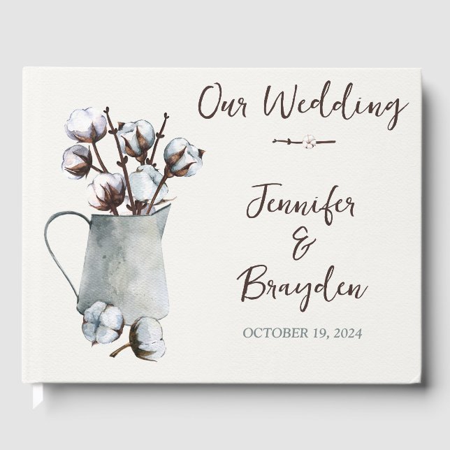 Cotton Stems in Pitcher Wedding Guest Book (Front)