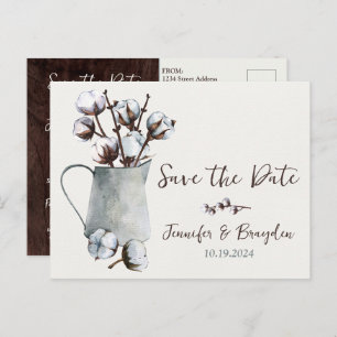 Cotton Stems in Pitcher Wedding Save the Date Postcard