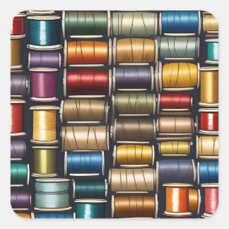 Cotton thread reels. square sticker