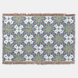 Cotton Throw Blanket with fringe, Medallion design