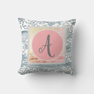 Cotton Throw Pillow, 16" x 16", Clouds & Monogram Throw Pillow