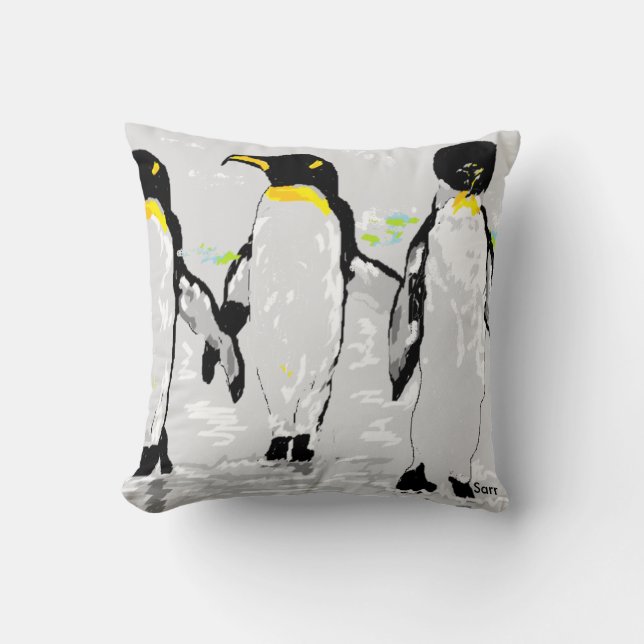 Cotton Throw Pillow, Penquins Pillow (Front)