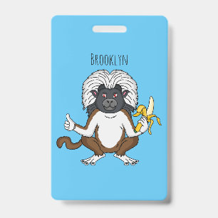 Cotton Top Tamarin monkey cartoon illustration Badge