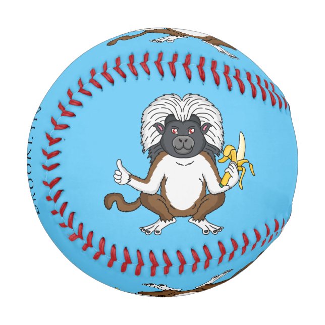 Cotton Top Tamarin monkey cartoon illustration Baseball (Front Left)