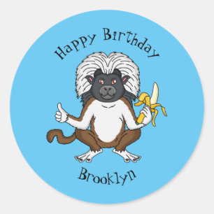 Cotton Top Tamarin monkey cartoon illustration Classic Round Sticker