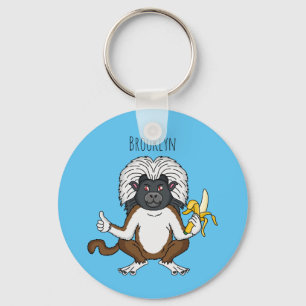 Cotton Top Tamarin monkey cartoon illustration Keychain