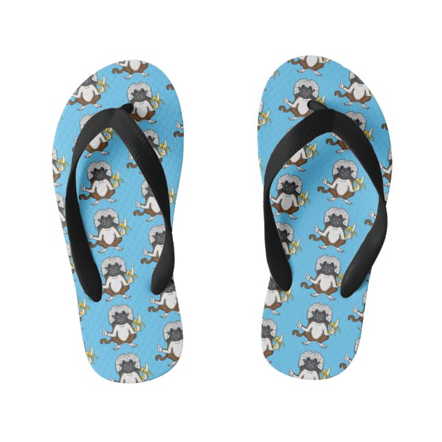 Cotton Top Tamarin monkey cartoon illustration Kid's Flip Flops (Footbed)