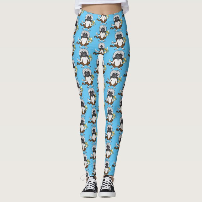 Cotton Top Tamarin monkey cartoon illustration Leggings (Front)