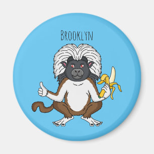 Cotton Top Tamarin monkey cartoon illustration Magnet