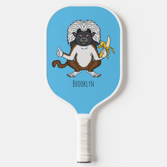 Cotton Top Tamarin monkey cartoon illustration  Pickleball Paddle (Front)