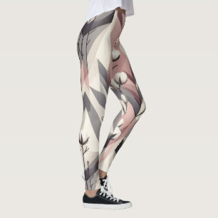 Cotton Tree Stem Pink Grey Geometric Pattern Leggings