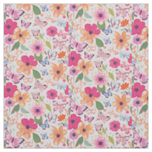 Cotton Twill Fabric, Flowers and Butterflies Fabric