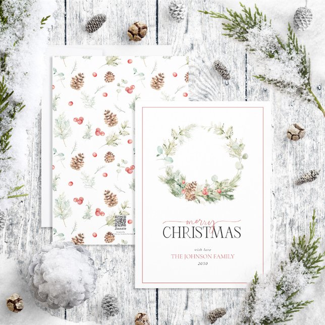 Cotton Winter Greenery Wreath Merry Christmas Holi Holiday Card (Creator Uploaded)
