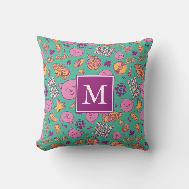 Cottonball Pattern Monogram Throw Pillow (Front)