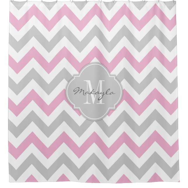 Cottoncandy Pink and Grey Chevron with Monogram (Front)