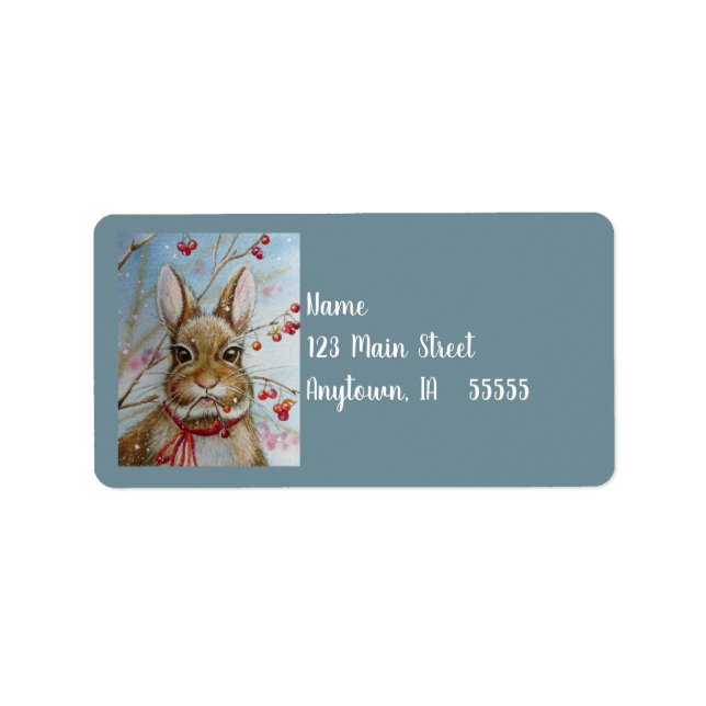 Cottontail Bunny Rabbit Bittersweet Watercolor Art Label (Front)