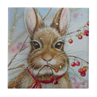 Cottontail Bunny Rabbit Bittersweet Watercolor Art Tile