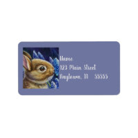 Cottontail Rabbit & Grape Hyacinth Watercolor Art