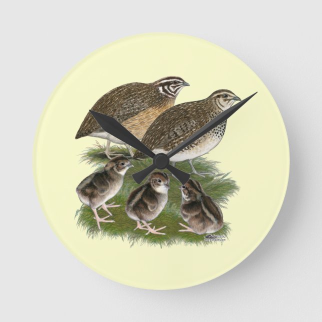 Coturnix Quail Family Round Clock (Front)