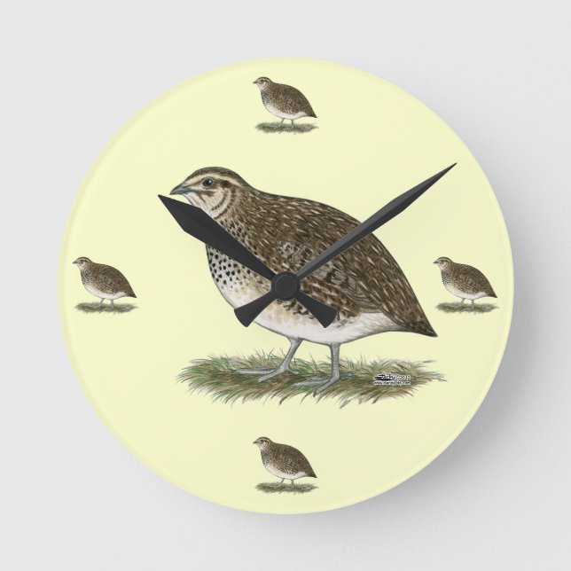 Coturnix Quail Hen Round Clock (Front)
