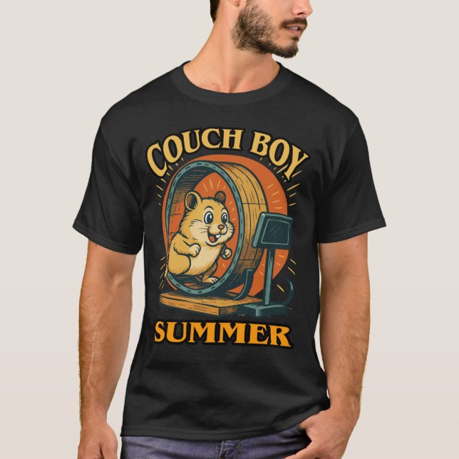 Couch Boy Summer — Lazy Vibes Hamster on the Move T-Shirt (Front)