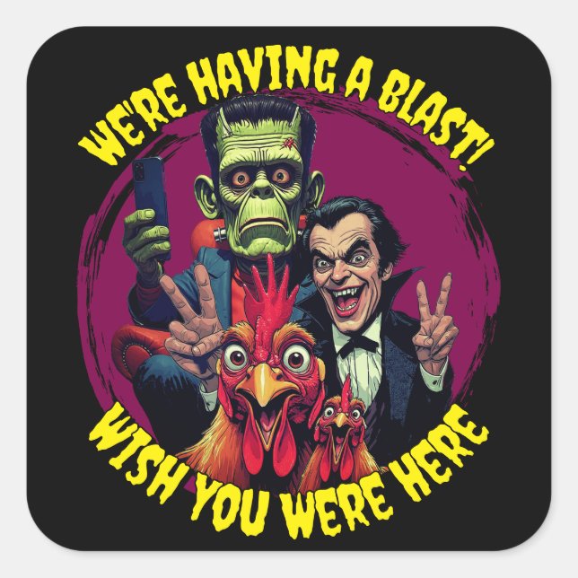  "Couch Cryptid Selfie" Cheesy Chicken Square Sticker (Front)