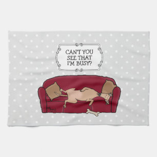 Couch Greyhound (fawn) Dog Lazy Sleeping Funny Kitchen Towel