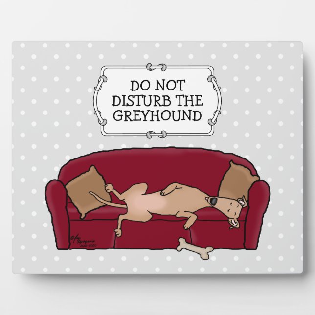 Couch Greyhound (fawn) Dog Lazy Sleeping Funny Plaque (Front)