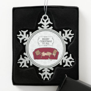 Couch Greyhound (fawn) Dog Waiting for Santa Snowflake Pewter Christmas Ornament