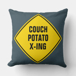 Couch Potato Crossing Sign Throw Pillow
