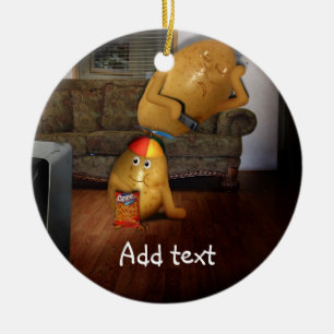 Couch Potatoes With Father Asleep on the Couch Ceramic Ornament