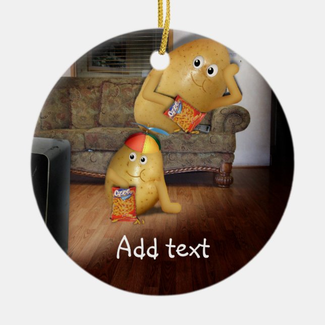 Couch Potatoes With Father Asleep on the Couch Ceramic Ornament (Front)