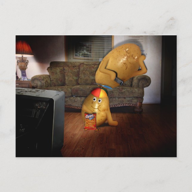 Couch Potatoes With Father Asleep on the Couch Postcard (Front)