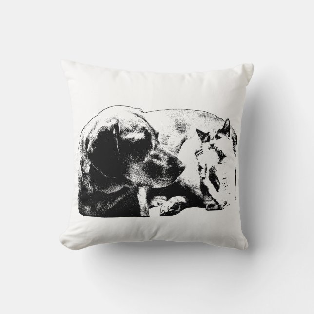 Couch Treaty—Dog & Cat Throw Pillow (Front)