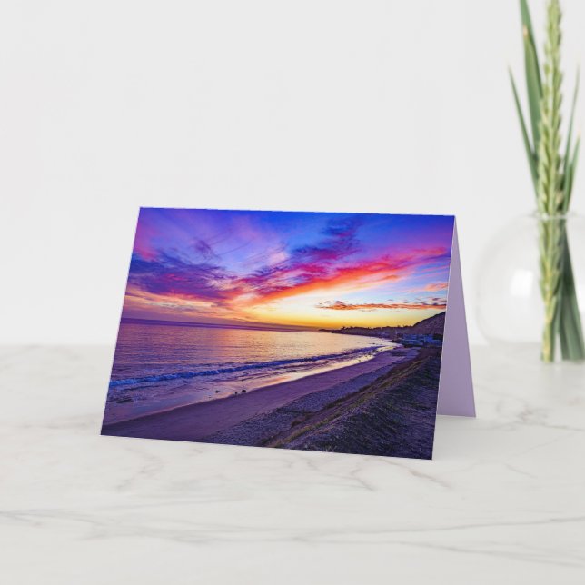 coucher de soleil à la carte de voeux de plage (Devant)