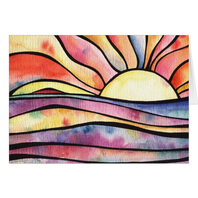 COUCHER DE SOLEIL À L'Aquarelle De MER Carte de vo (Devant horizontal)