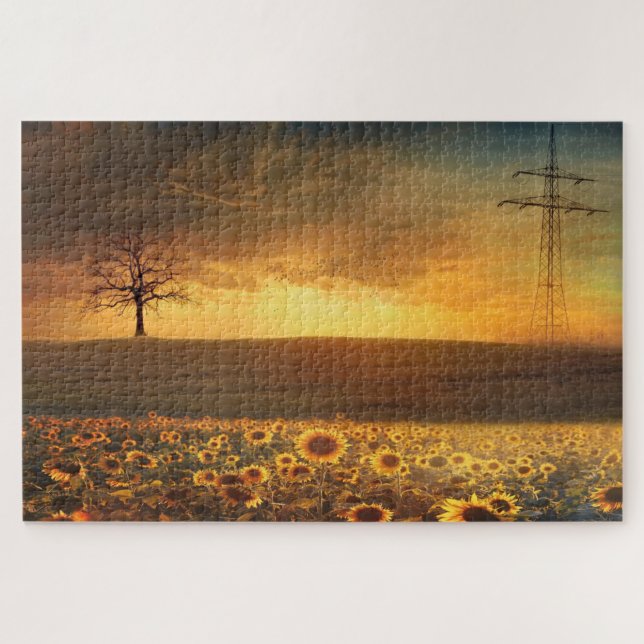 Coucher De Soleil À Sunflower Field Puzzle (Horizontal)