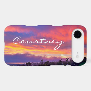 Coucher de soleil bleu rose ajouter votre nom en g