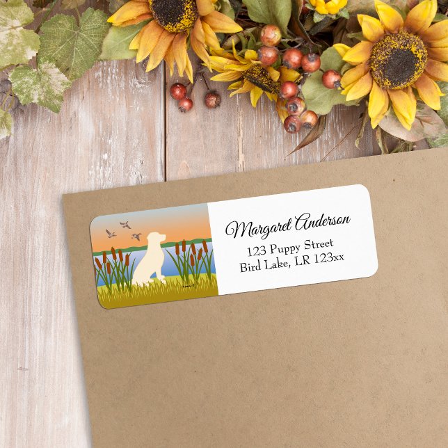 Coucher de soleil de chien d'oiseau du Labrador ja (Yellow Labrador Silhouette Design Return Address Label for Labrador Owners.  Bird Dog design.)