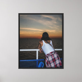 Coucher de soleil du bateau toile étendue impressi