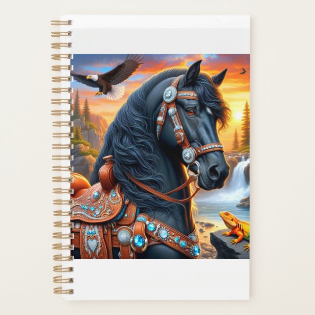 Coucher de soleil du cheval friésien noir (Devant)