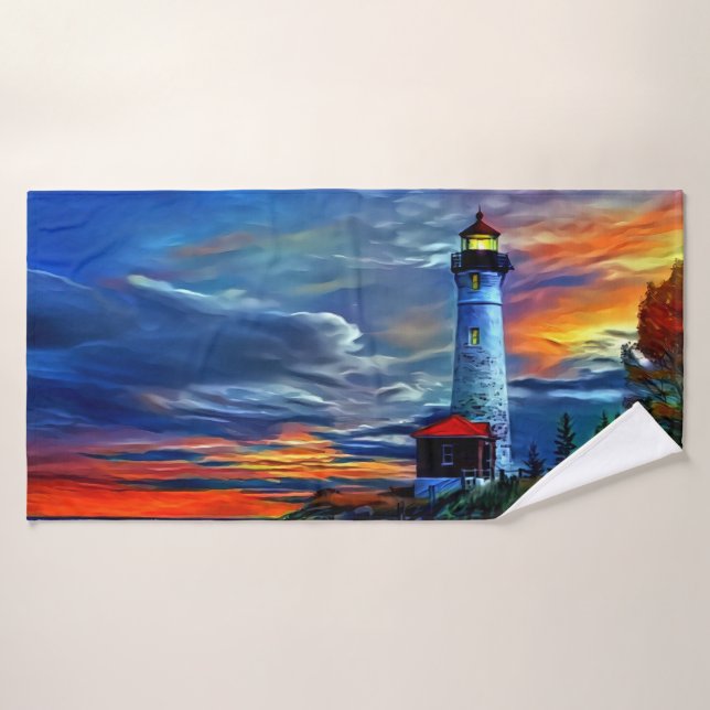 Coucher de soleil du phare (Serviette de bain)