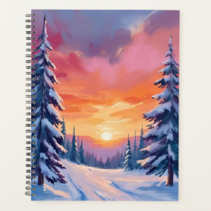 Coucher de soleil enneigé d'hiver Peinture à l'a
