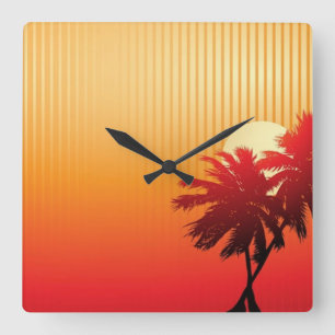 Coucher de soleil et palmiers Horloge murale