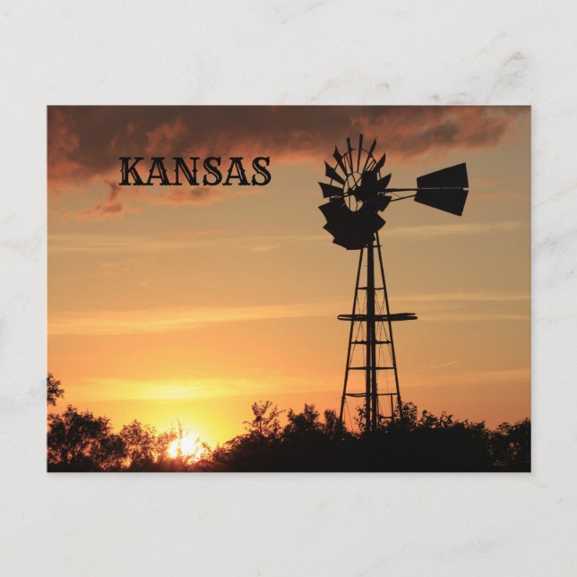 Coucher de soleil Kansas avec carte postale silhou (Devant)