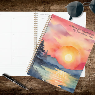 Coucher de soleil montagne aquarelle 